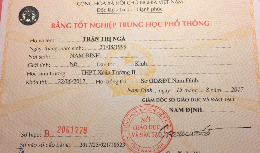 Làm bằng cấp 3 tại Nam Định